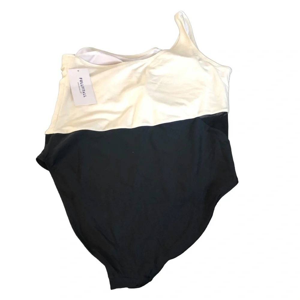 FULLFITALL One Shoulder One Piece Swimsuit Black White Size 14 NWT